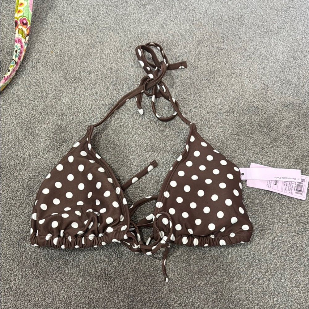 Brown Polka Dot Bikini Top